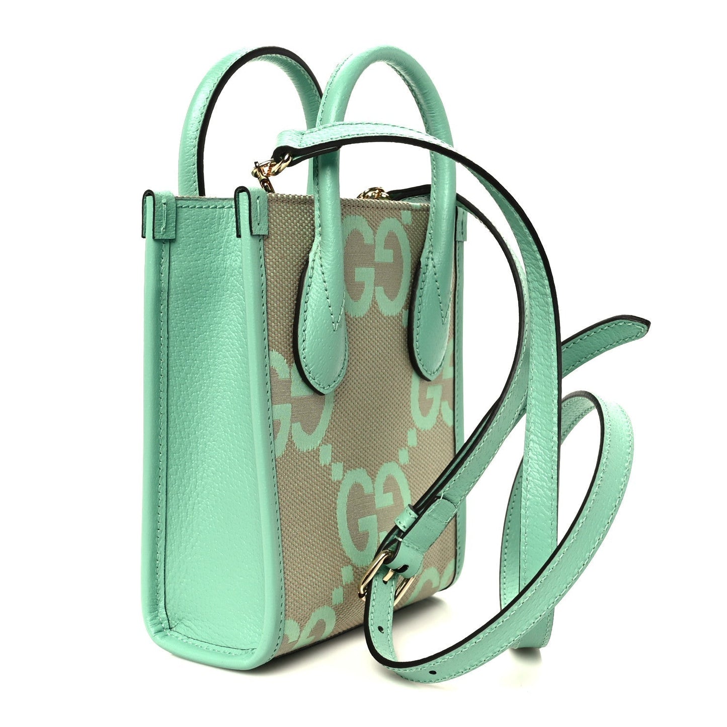Monogram Jumbo GG Textured Dollar Calfskin Mini Tote Bag Pepperlight Mint