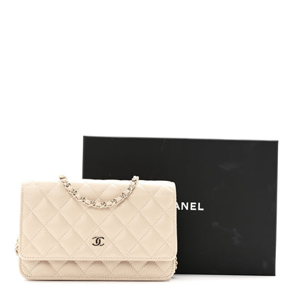 Caviar Quilted Wallet on Chain WOC Beige