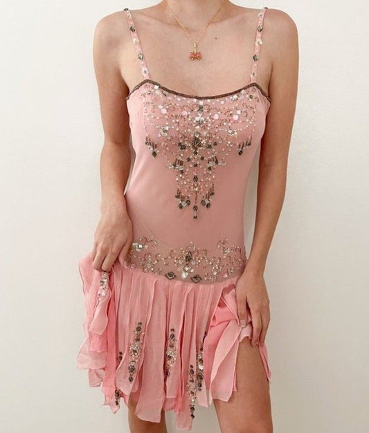 formaldressy-Pink exquisite beaded short chiffon homecoming dress birthday dress gh5304