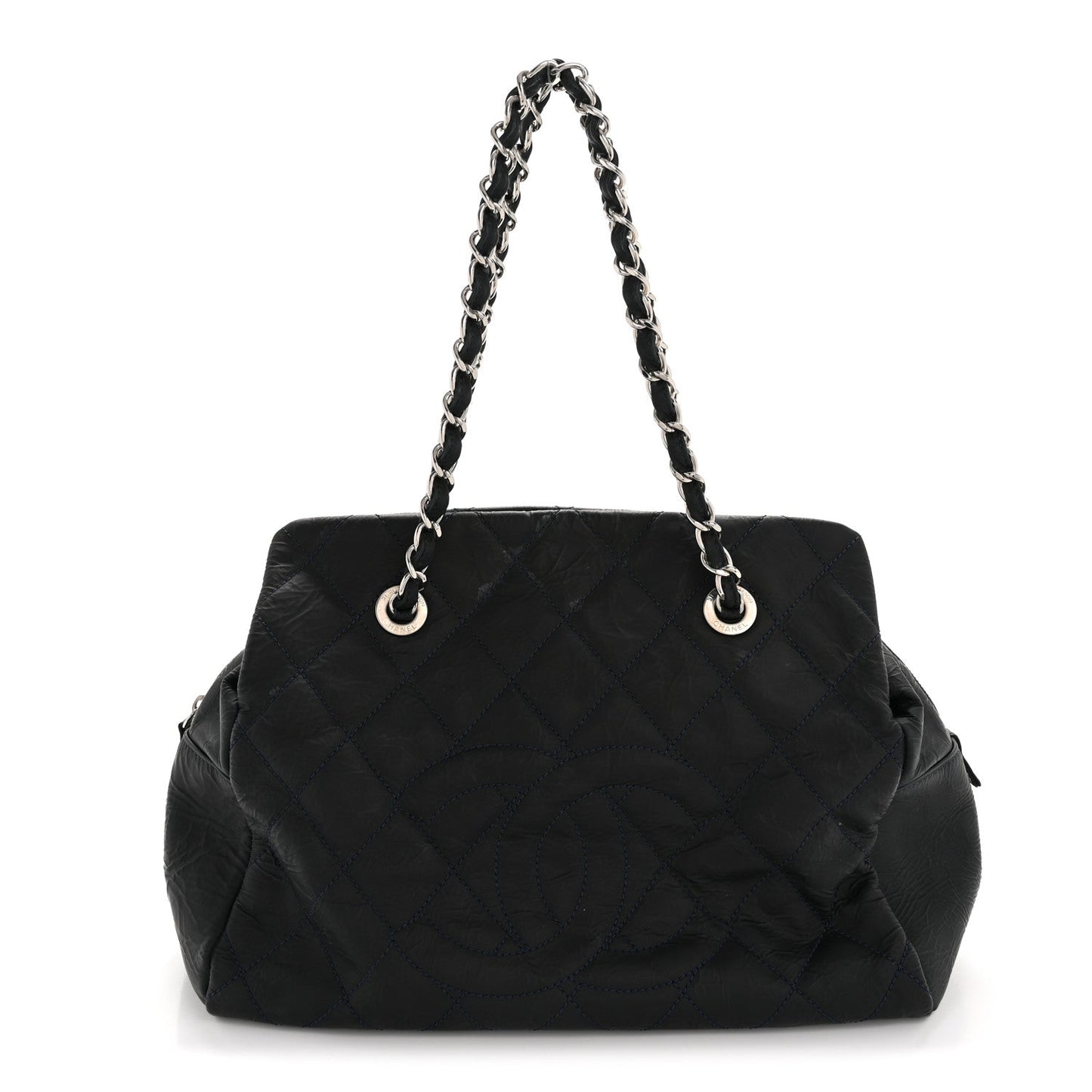 Crinkled Calfskin Grand Timeless Shopping Tote GTT Dark Blue