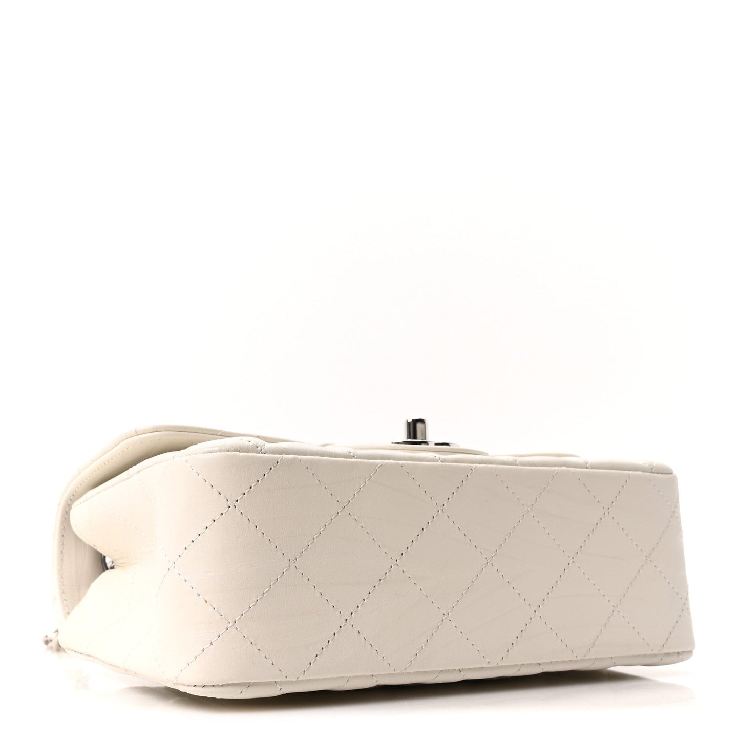 Iridescent Calfskin Quilted Mini Rectangular Flap White
