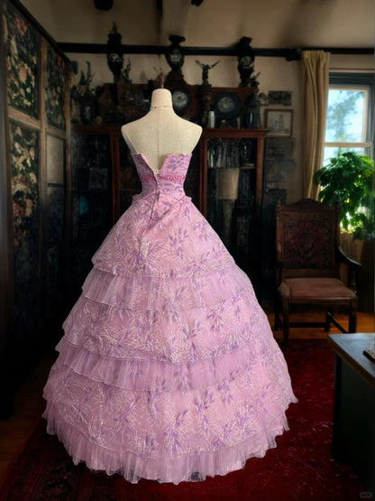 formaldressy-Pink Sparkling Tulle Princess Long Formal Prom Dress gh5358