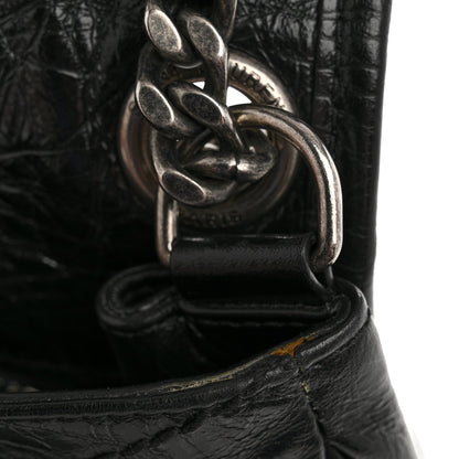 Crinkled Calfskin Matelasse Monogram Medium Niki Chain Satchel Black