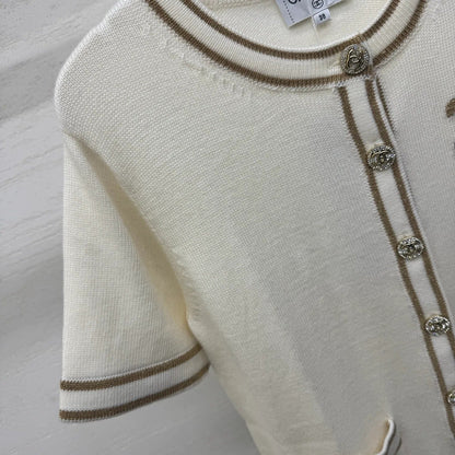 Chanel 2026 Crew Neck Cardigan Cream Wool Cashmere 356956
