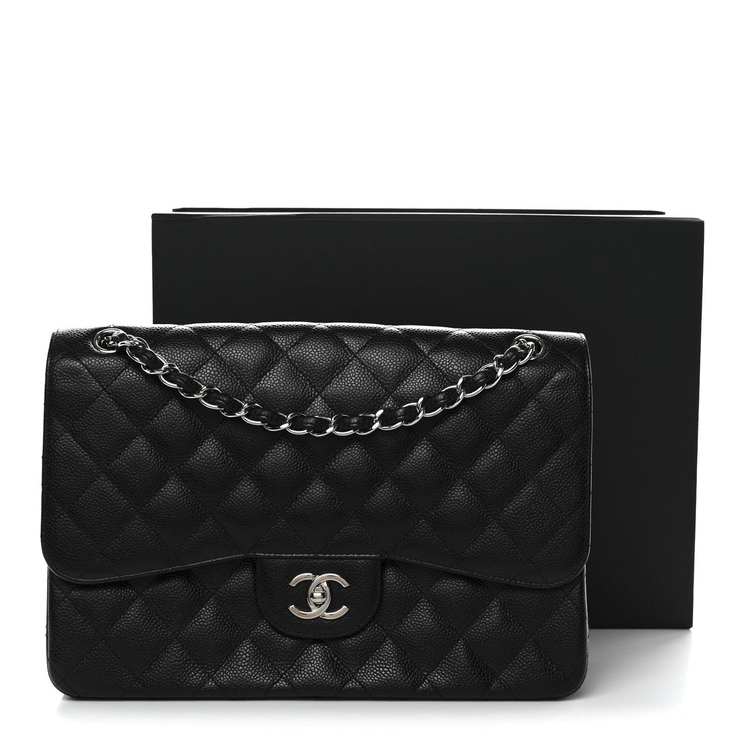Caviar Quilted Jumbo Double Flap Black