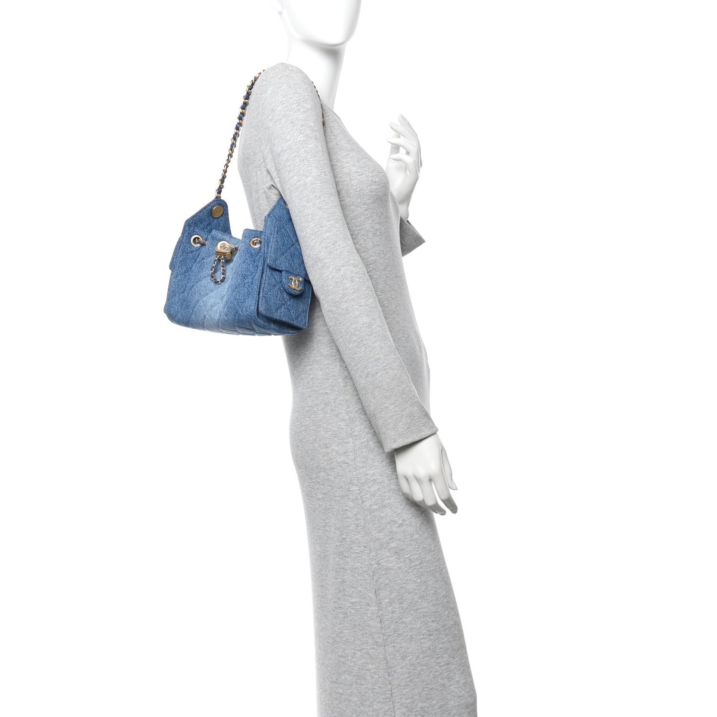 Washed Denim Quilted Mini Chanel 25 Handbag Blue