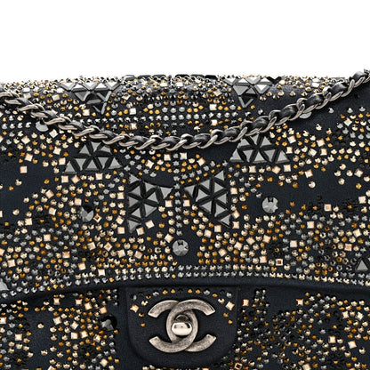 Oxidized Goatskin Strass Buonasera Medium Flap Dark Blue