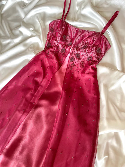 formaldressy--Red exquisite floral beaded fashion long tulle prom dress graduation dress gh5521