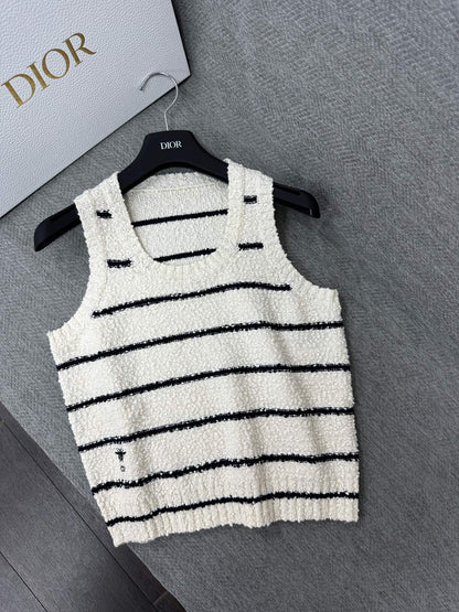 CD Marinière Twinset Striped Vest Black White Cotton Wool 345340