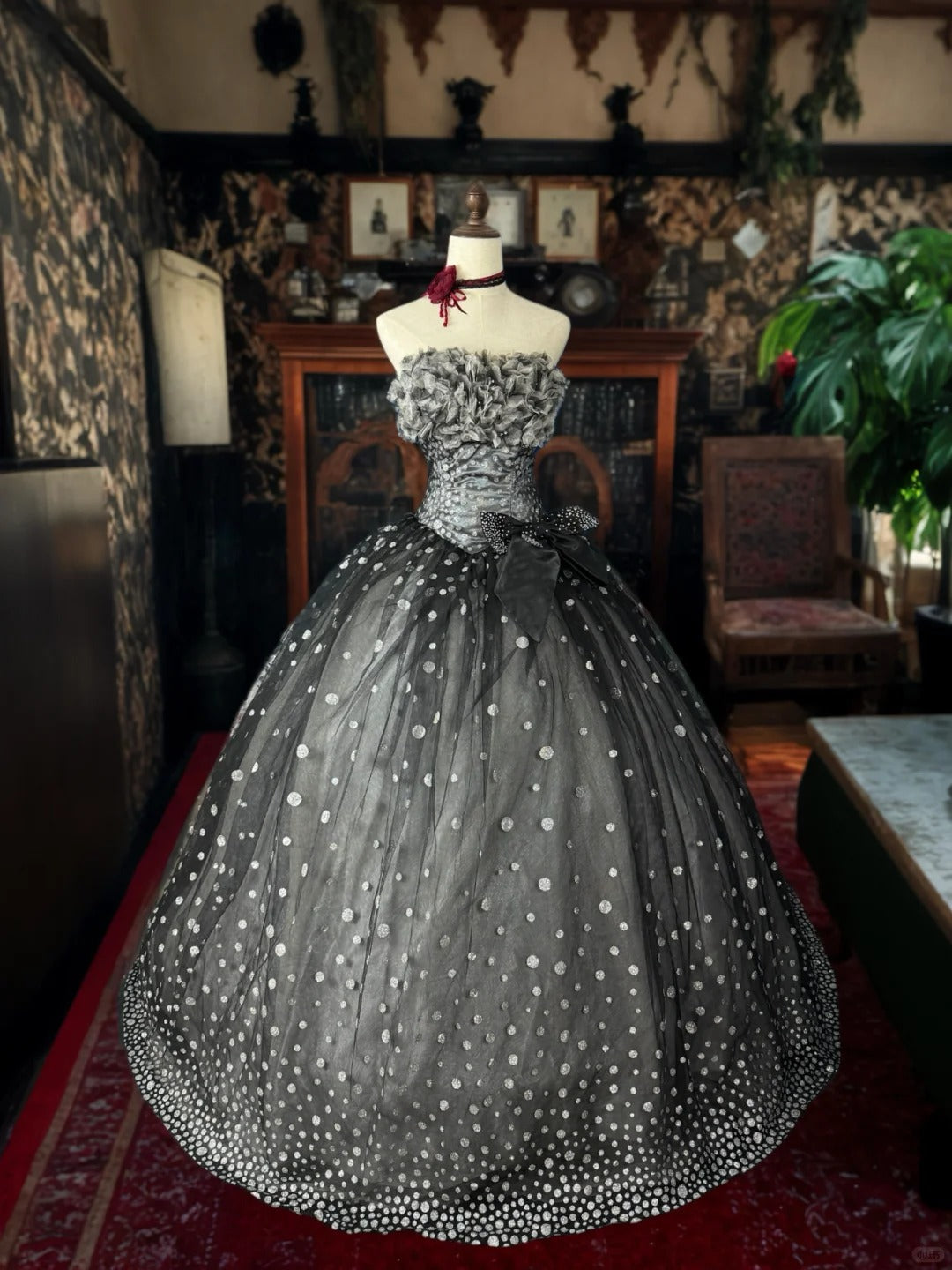 formaldressy-Gray Sparkling Polka Dot Long Tulle Ball Gown gh5350