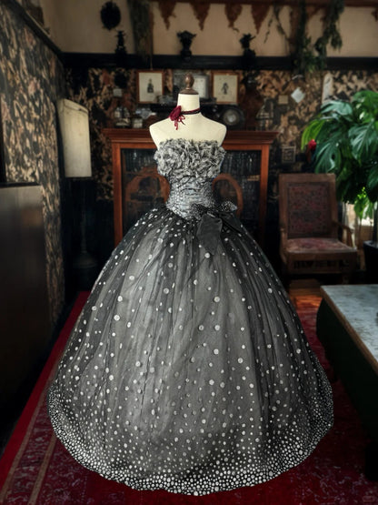 formaldressy-Gray Sparkling Polka Dot Long Tulle Ball Gown gh5350