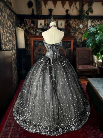 formaldressy-Gray Sparkling Polka Dot Long Tulle Ball Gown gh5350