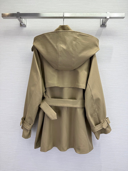 CD 25SS Removable Hooded Windbreaker With Belt Beige Cotton 306557