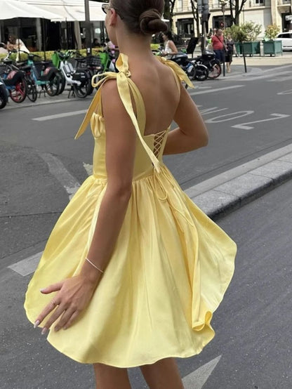 formaldressy-Yellow Fashion Sweet Short Satin Homecoming Dress Birthday Dress gh5270
