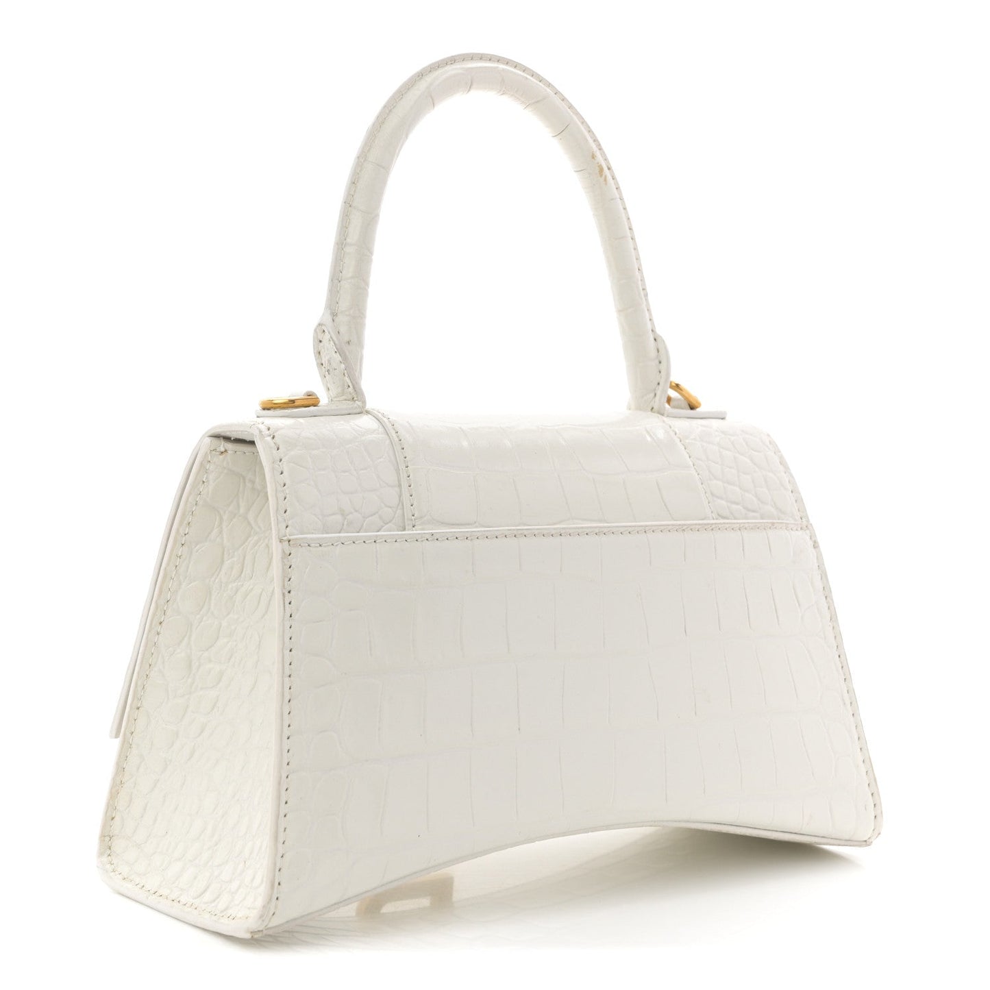 Calfskin Crocodile Embossed Small Hourglass Top Handle Bag White