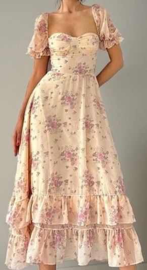 formaldressy-Floral Ruffle Short Sleeve Long Chiffon Garden Party Dress Wedding Guest Dress gh5203