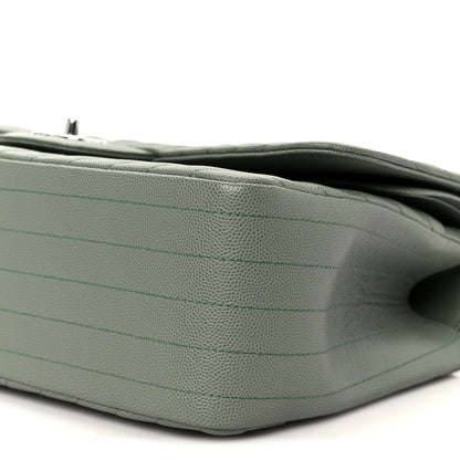 Caviar Chevron Quilted Jumbo Double Flap Green