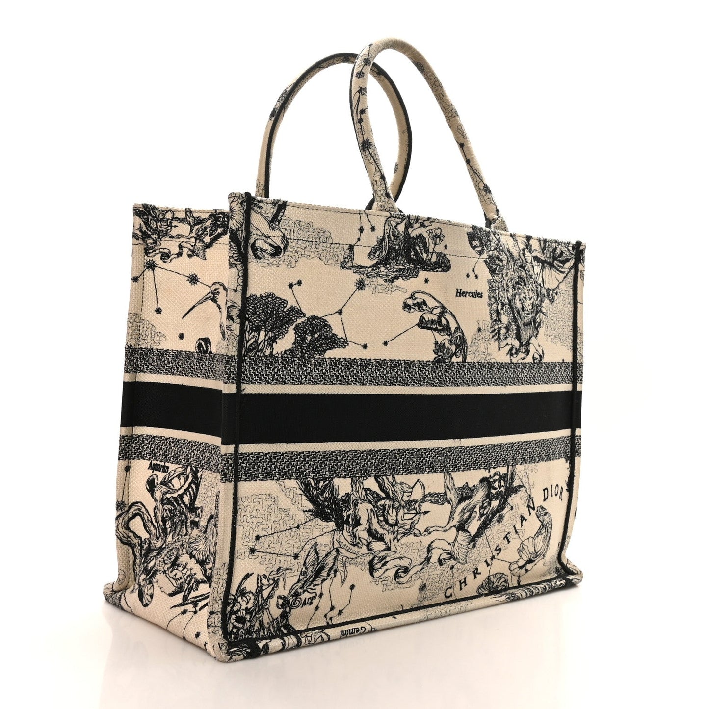 Canvas Embroidered Large Zodiac Toile De Jouy Book Tote Latte