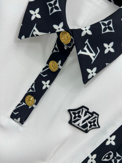 LV Classic L's Money Letter Print White Black Polyester