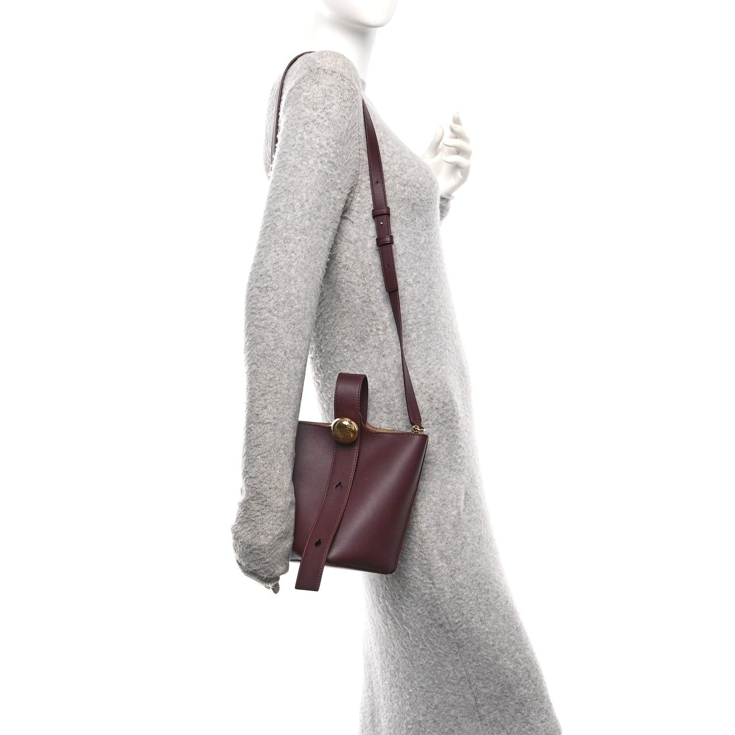 Calfskin Mini Pebble Bucket Bag Dark Burgundy