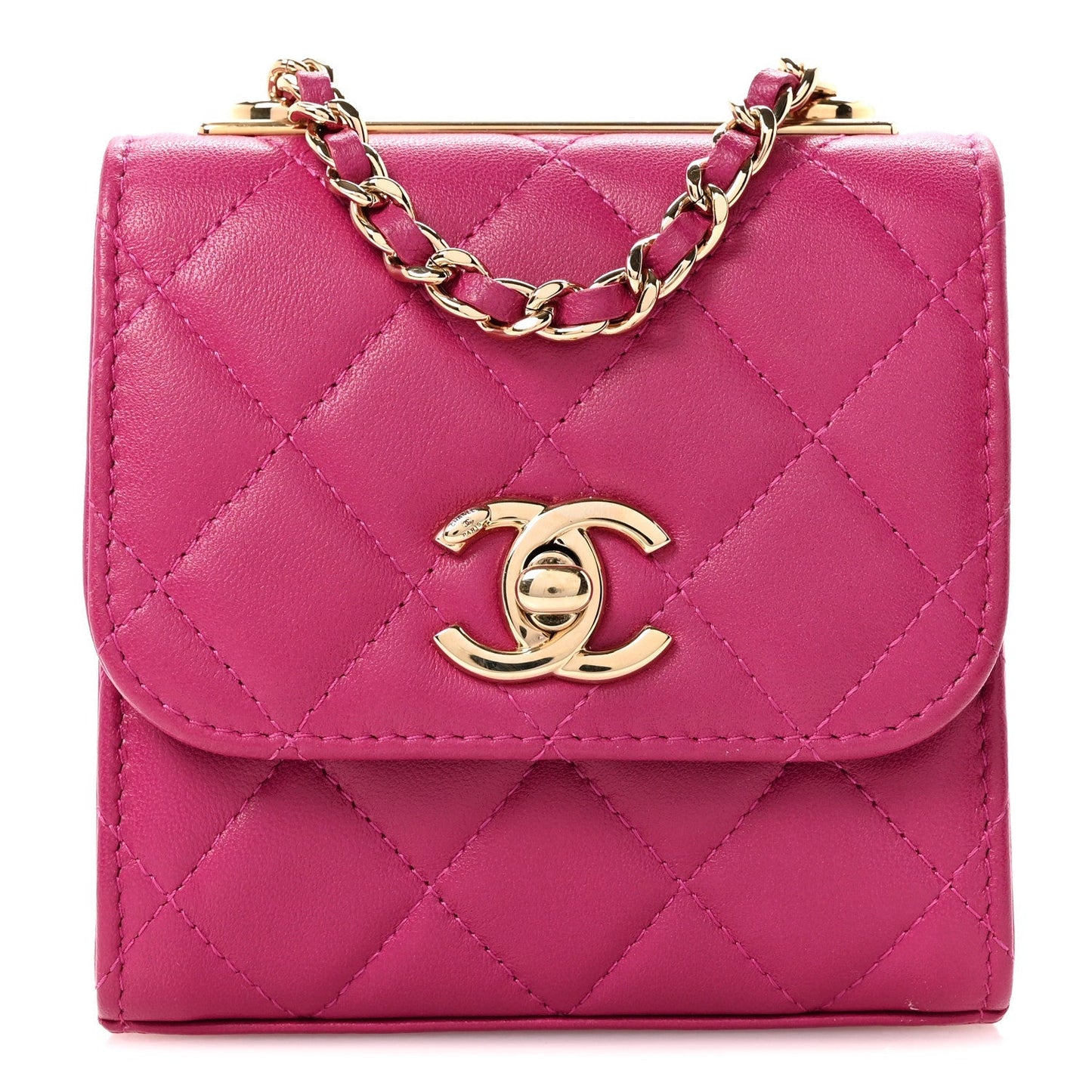 Lambskin Quilted Mini Trendy CC Clutch With Chain Fuchsia
