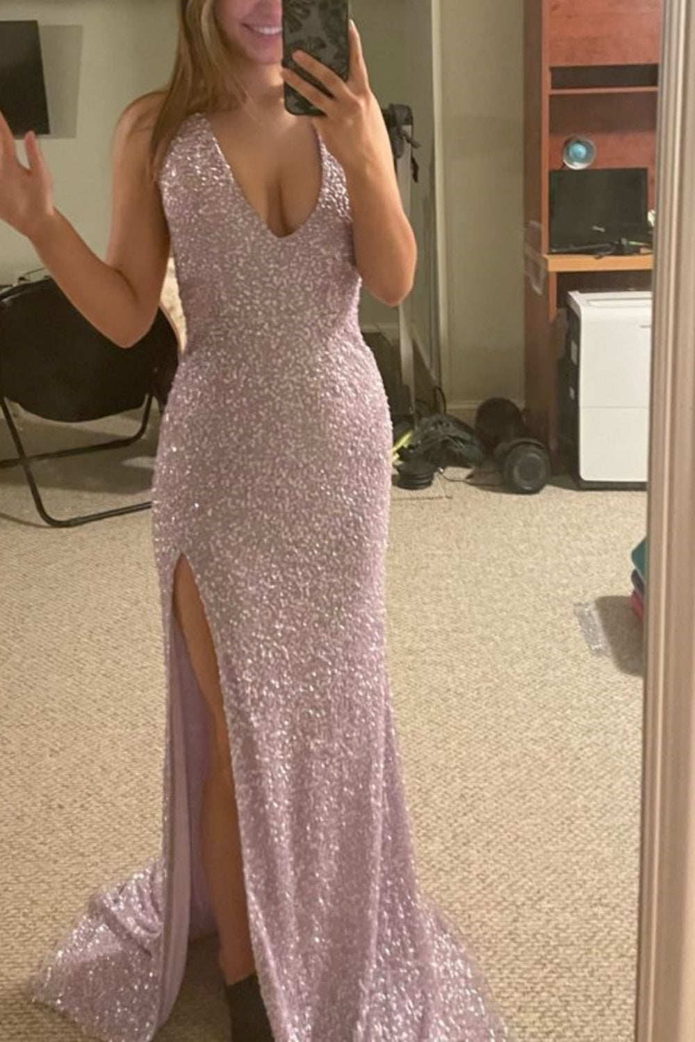 formaldressy-Charming And Shiny Long Slit Sequined Long Simple And Fashionable Graduation Dress gh5868