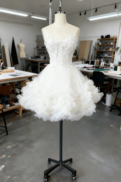 formaldressy-Blue Delicate Beaded Short Tulle Dress, Homecomming Birthday Dress gh6163