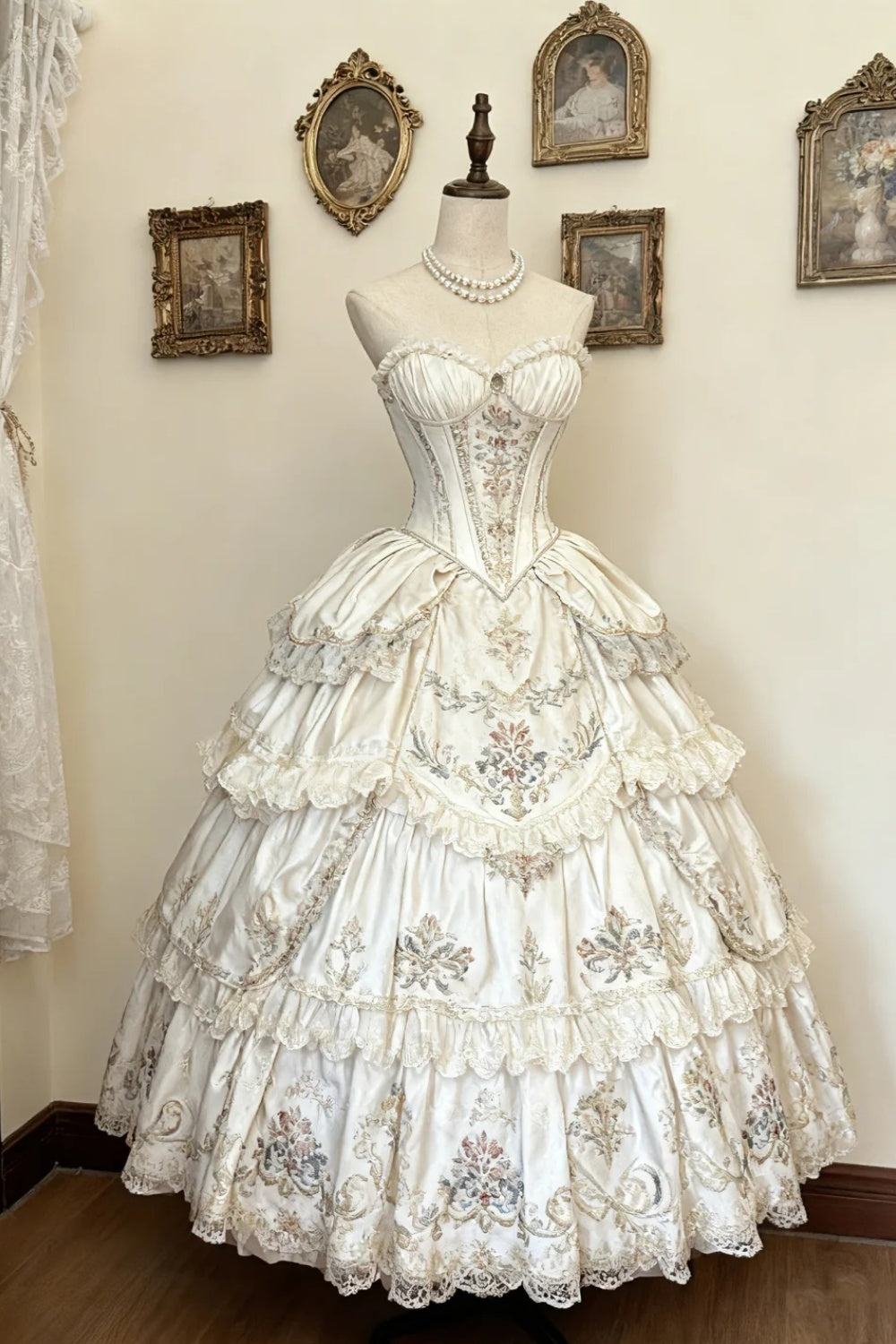formaldressy-Long Tulle Lace Retro Classical Oil Painting Style Palace Lolita Dress Floral Ball Gown gh5936