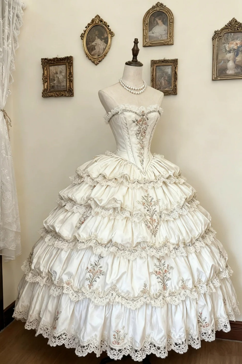 formaldressy-Long Tulle Lace Retro Classic Dream Lolita Wedding Dress Palace Lolita Dress Floral Ball Gown gh5938