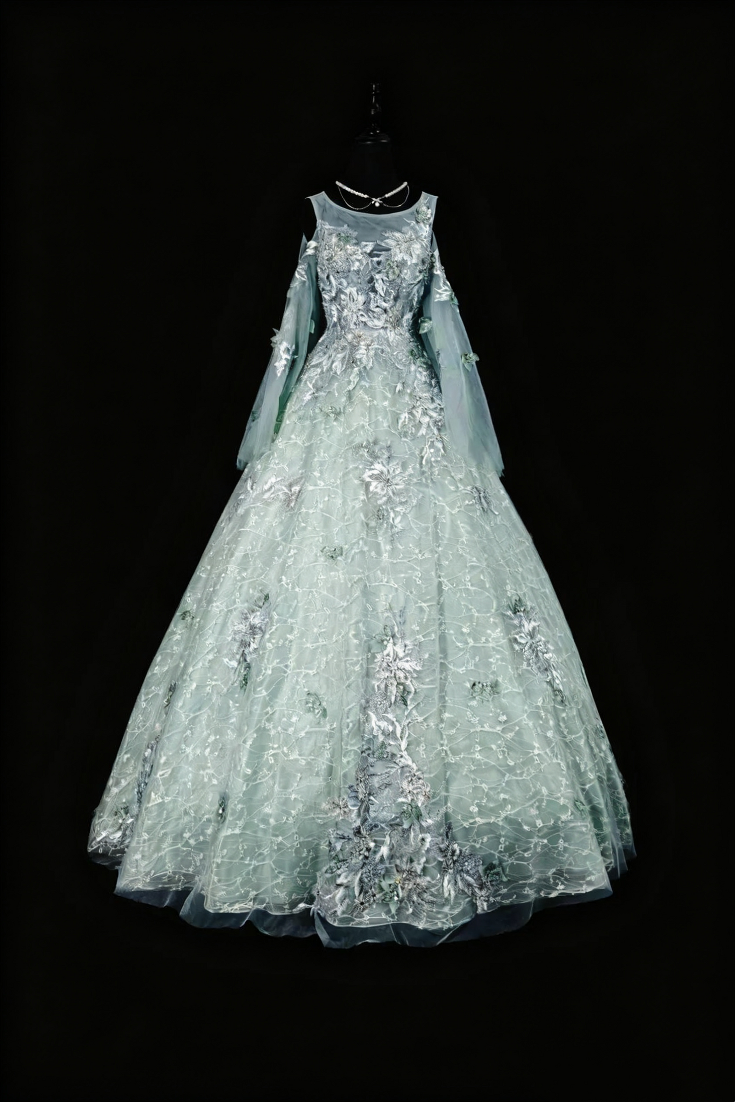 formaldressy-Green Appliqué Delicate Long Tulle Formal Ball Gown gh6287