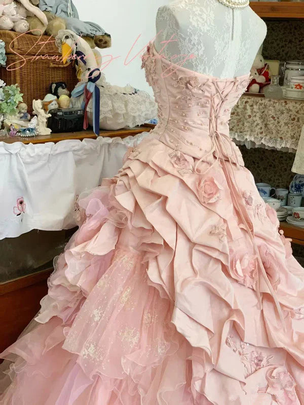formaldressy--16th Birthday Dress Pink Floral Teen Dress Long Tulle Prom Dress Bar Mitzvah Dress gh5636