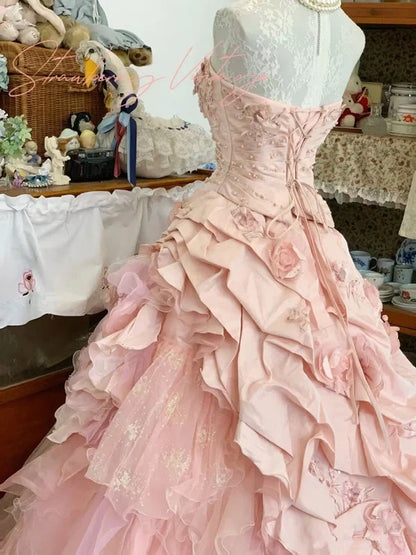 formaldressy--16th Birthday Dress Pink Floral Teen Dress Long Tulle Prom Dress Bar Mitzvah Dress gh5636
