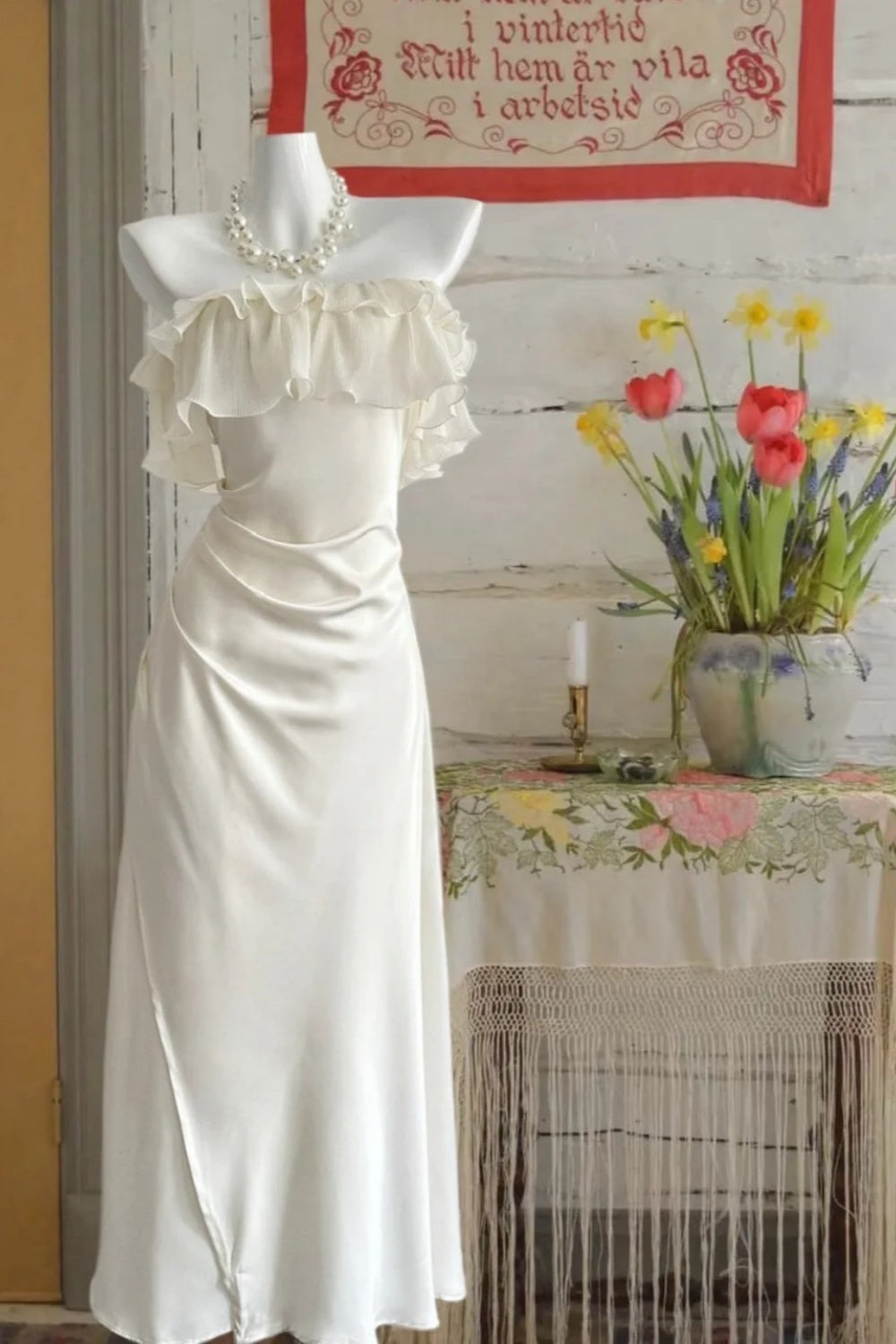 formaldressy--White Ruffled Long Chiffon Homecoming Dress gh5697