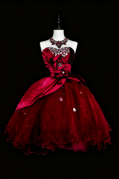 formaldressy-Red short birthday dress, tulle back-to-school dress gh6140