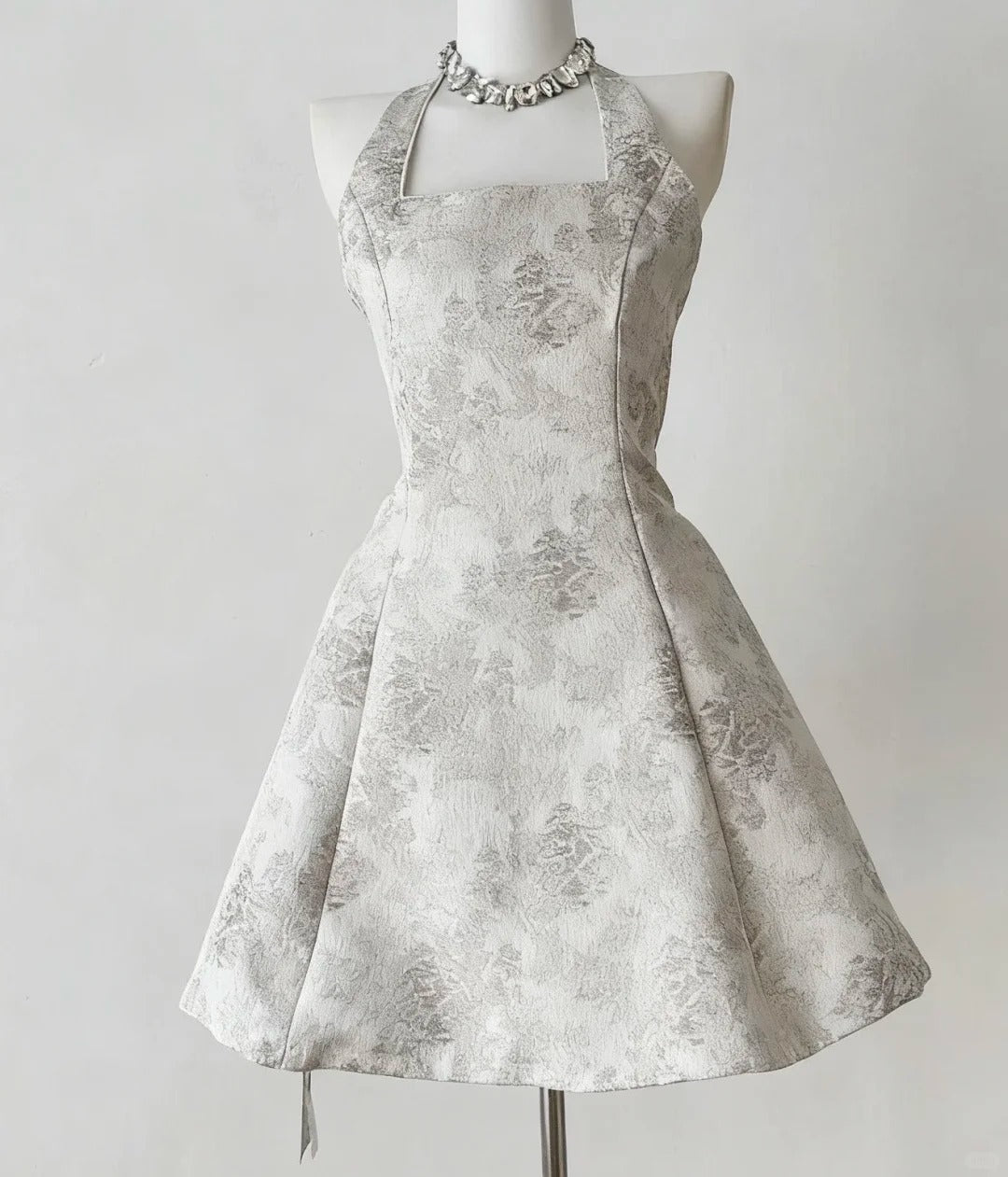 formaldressy--White Floral Unique Fashion Niche Short Satin Formal Homecoming Dress Birthday Party Dress Banquet Dress gh5690