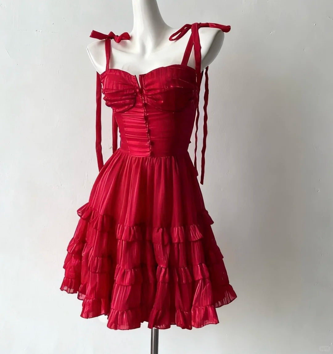 formaldressy--Red Spaghetti Strap Short Chiffon Homecoming Dress gh5686