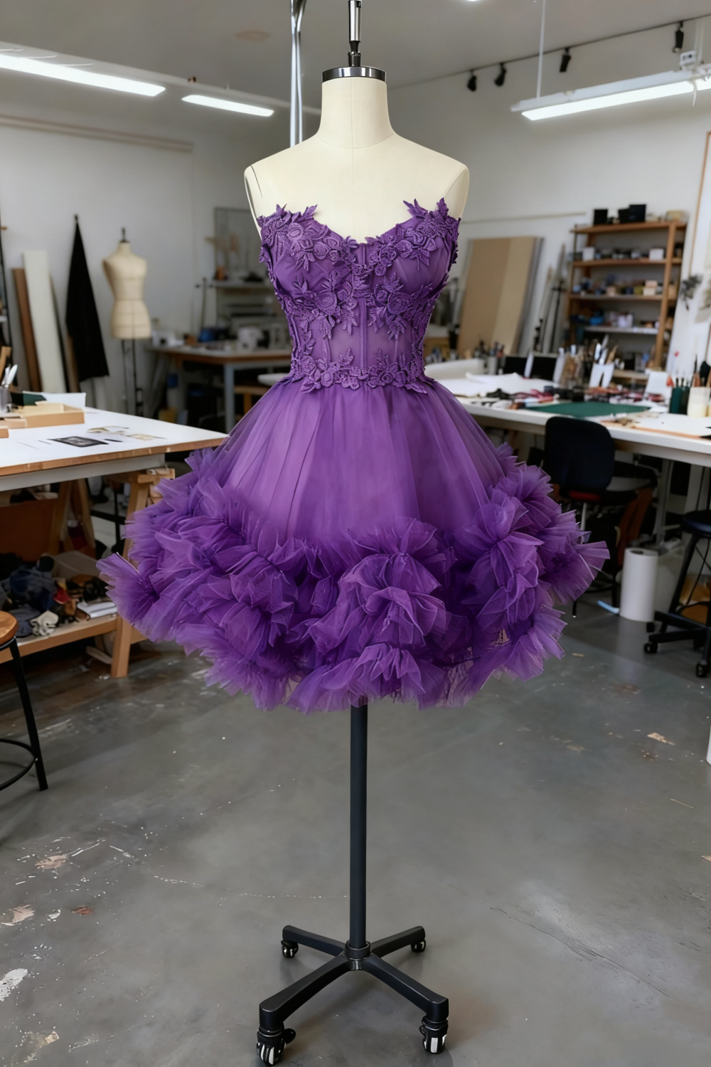 formaldressy-Blue Delicate Beaded Short Tulle Dress, Homecomming Birthday Dress gh6163