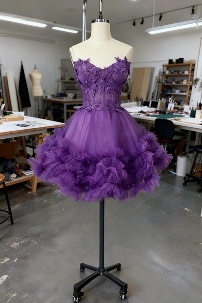 formaldressy-Blue Delicate Beaded Short Tulle Dress, Homecomming Birthday Dress gh6163