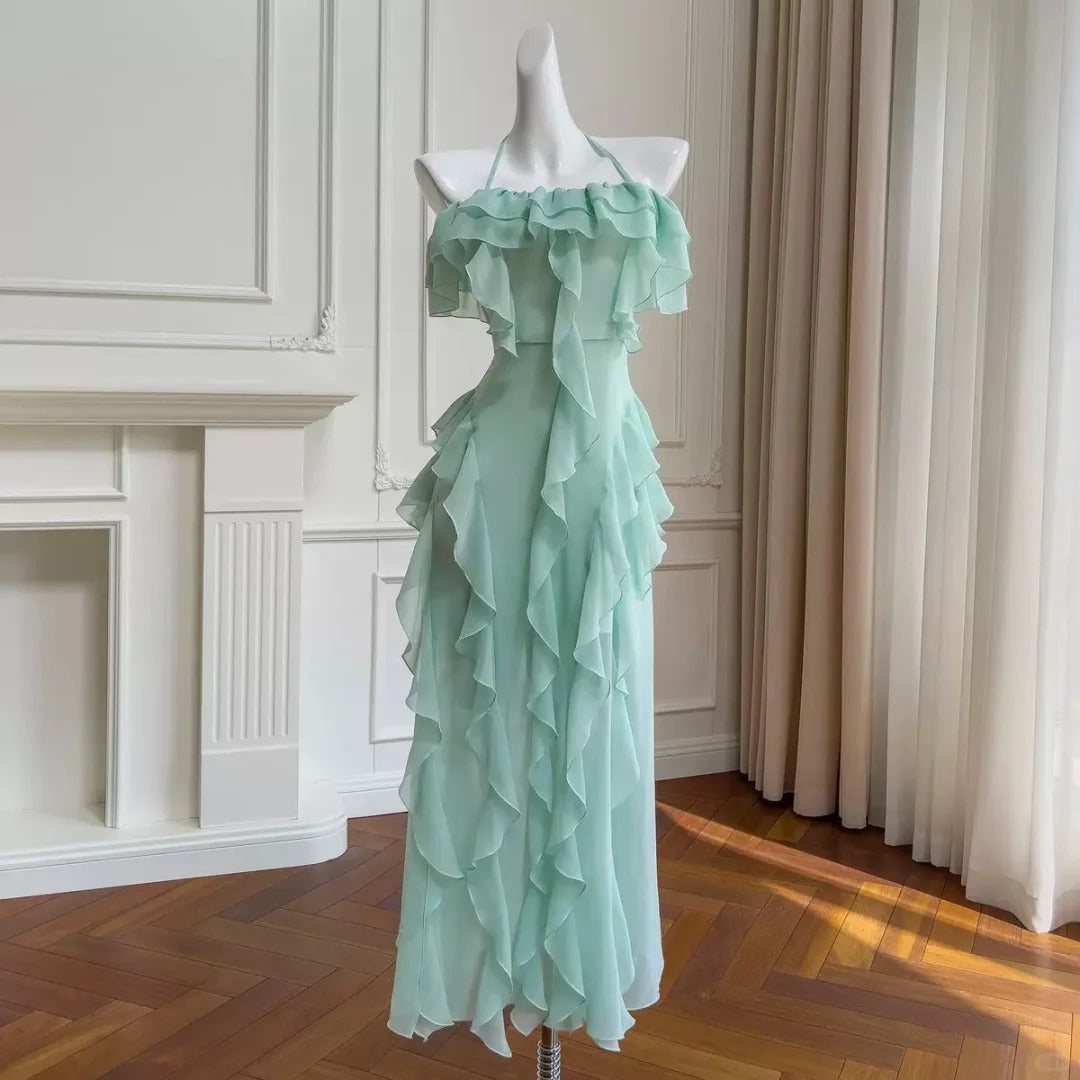 formaldressy--mint green/pink floral long chiffon prom dress gh5580