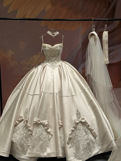 formaldressy--Wedding dress princess satin sweet classic elegant long wedding dress exquisite lace gh5447