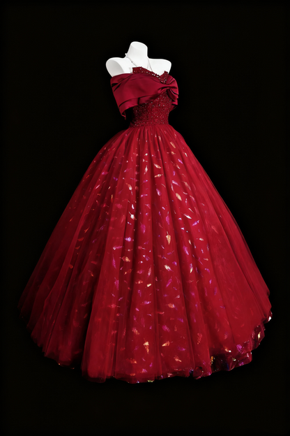formaldressy-Red Shimmering Long Tulle Ball Gown gh6280