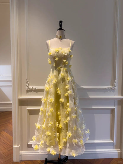 formaldressy--Yellow floral long chiffon prom dress gh5579