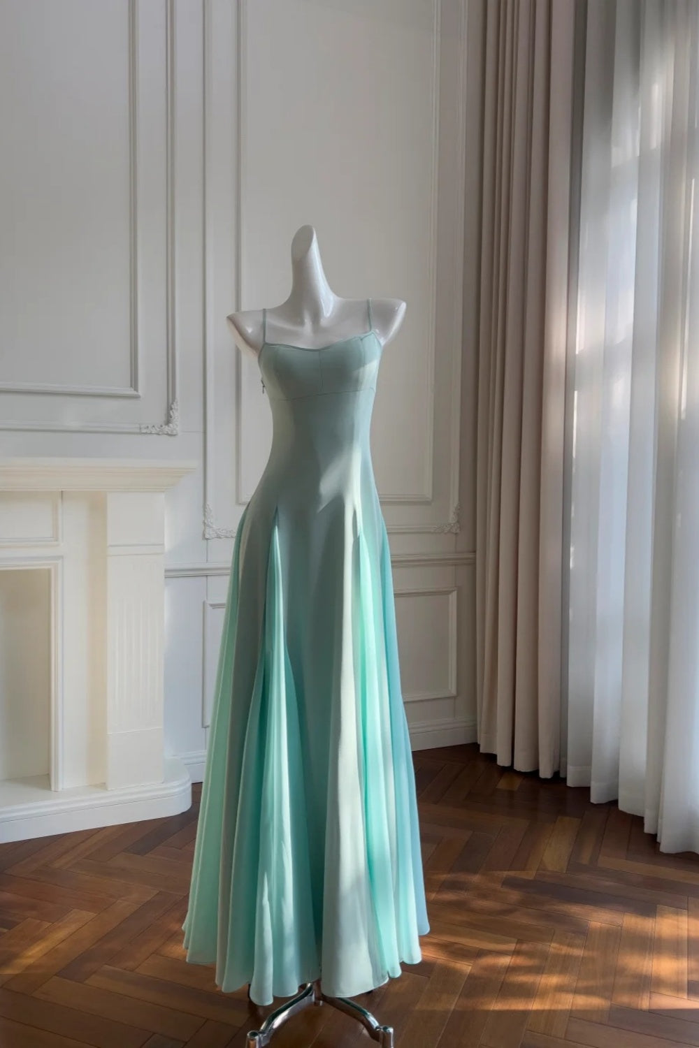 formaldressy- Minimalist Mint Green/Pastel Pink Spaghetti Strap Slim-Fit Long Evening Gown gh6098