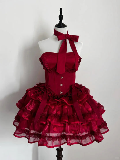 formaldressy-Red Princess Lace Fashion Short Tulle Homecoming Dress Birthday Party Dress gh5415