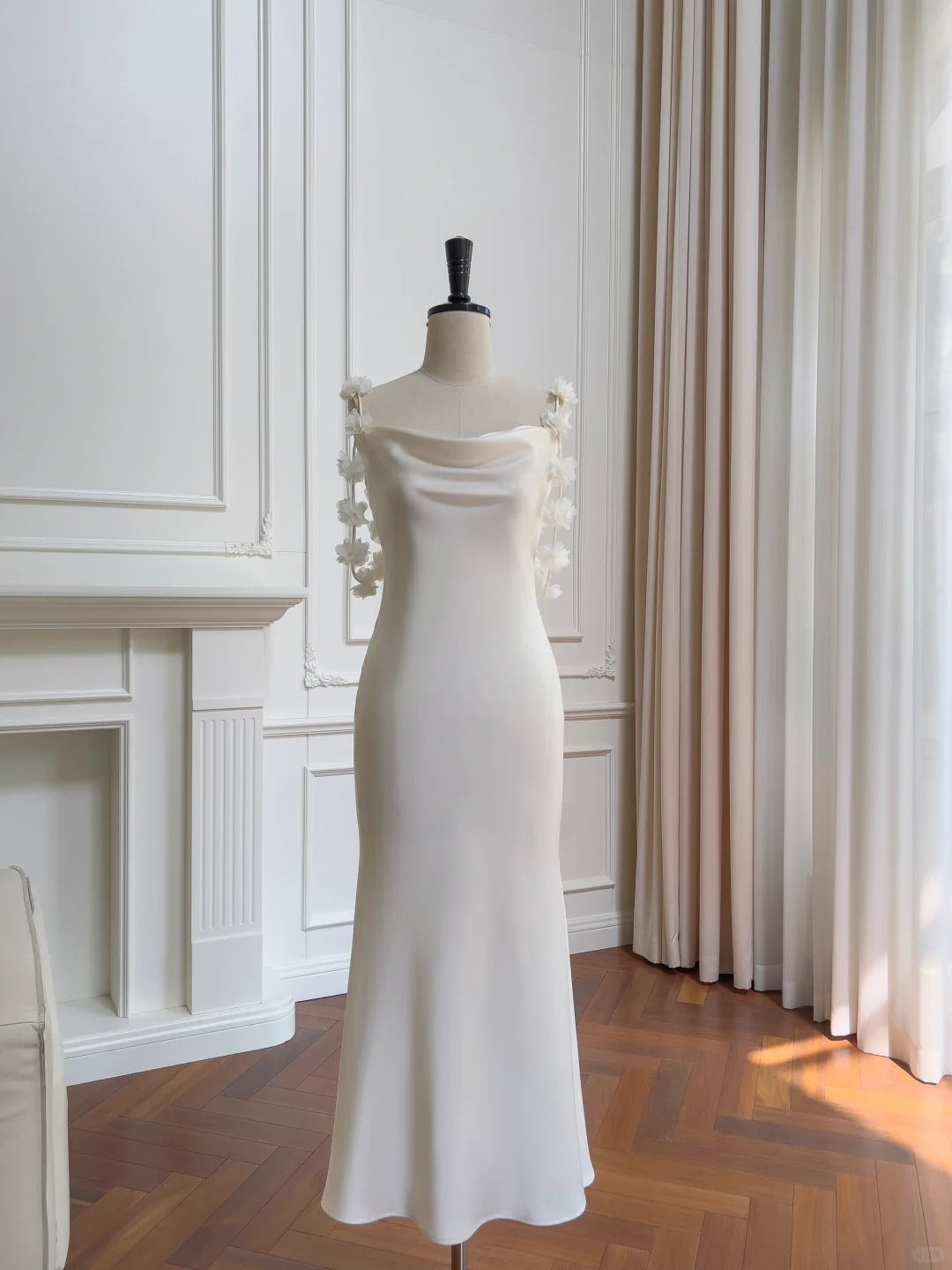 formaldressy--White fantasy mid-length satin prom dress gh5582