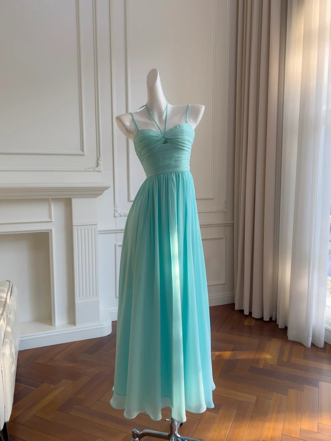 formaldressy--Mint green simple long chiffon prom dress gh5578