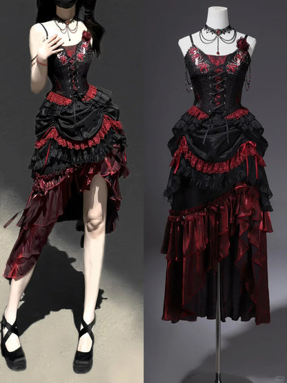 formaldressy-Black red elegant long corset tulle prom dress evening gown gh5345