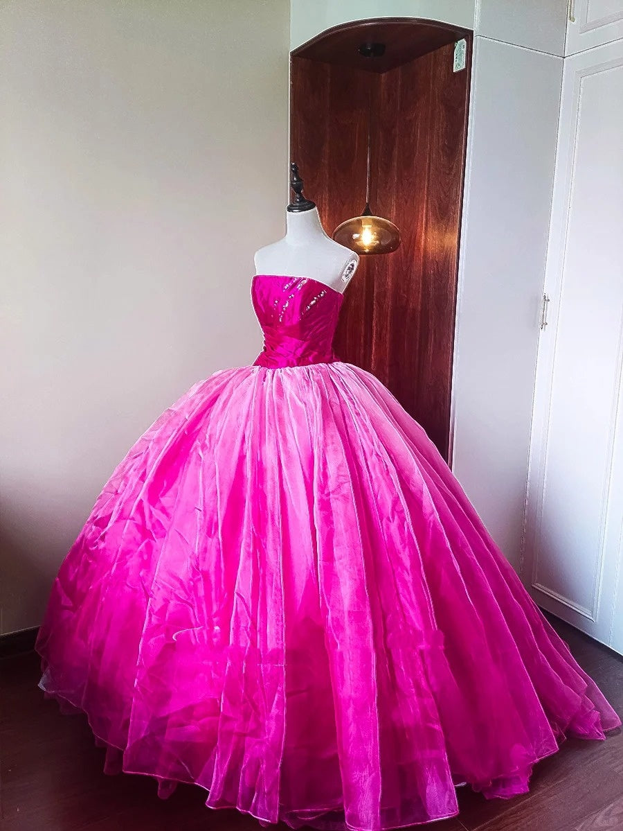 formaldressy-Pink Fashion Beaded Ombre Long Tulle Floor-Length Ball Gown gh5301