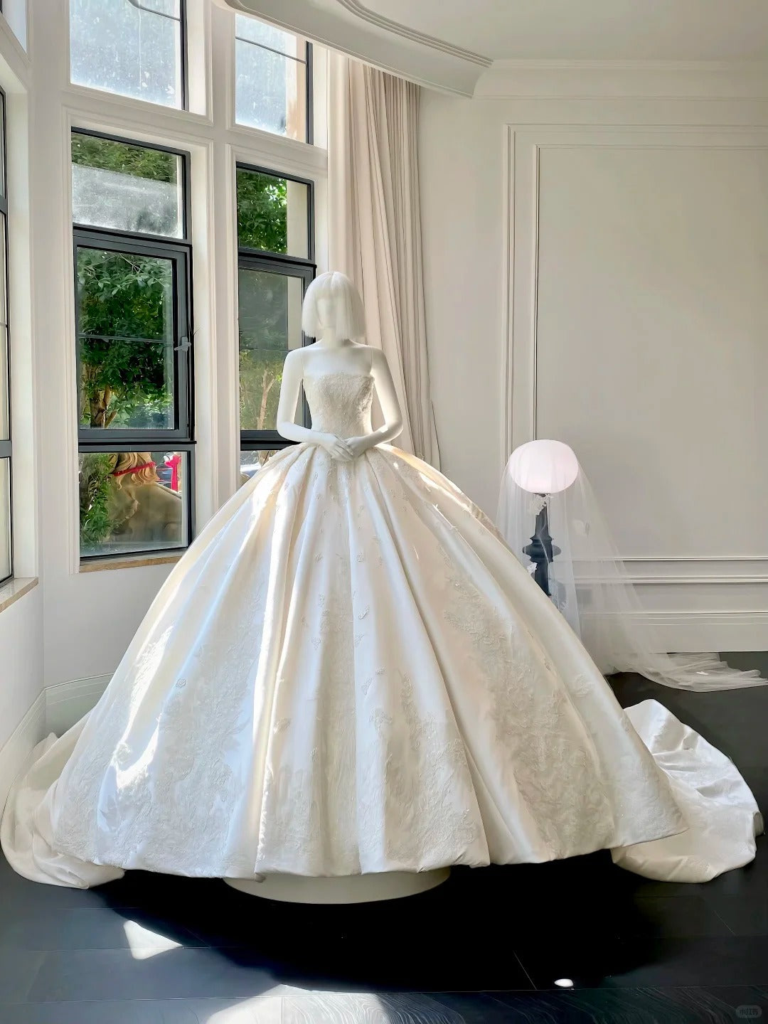 formaldressy--__White wedding dress with floral and delicate beaded appliques, simple long satin wedding dress gh5443