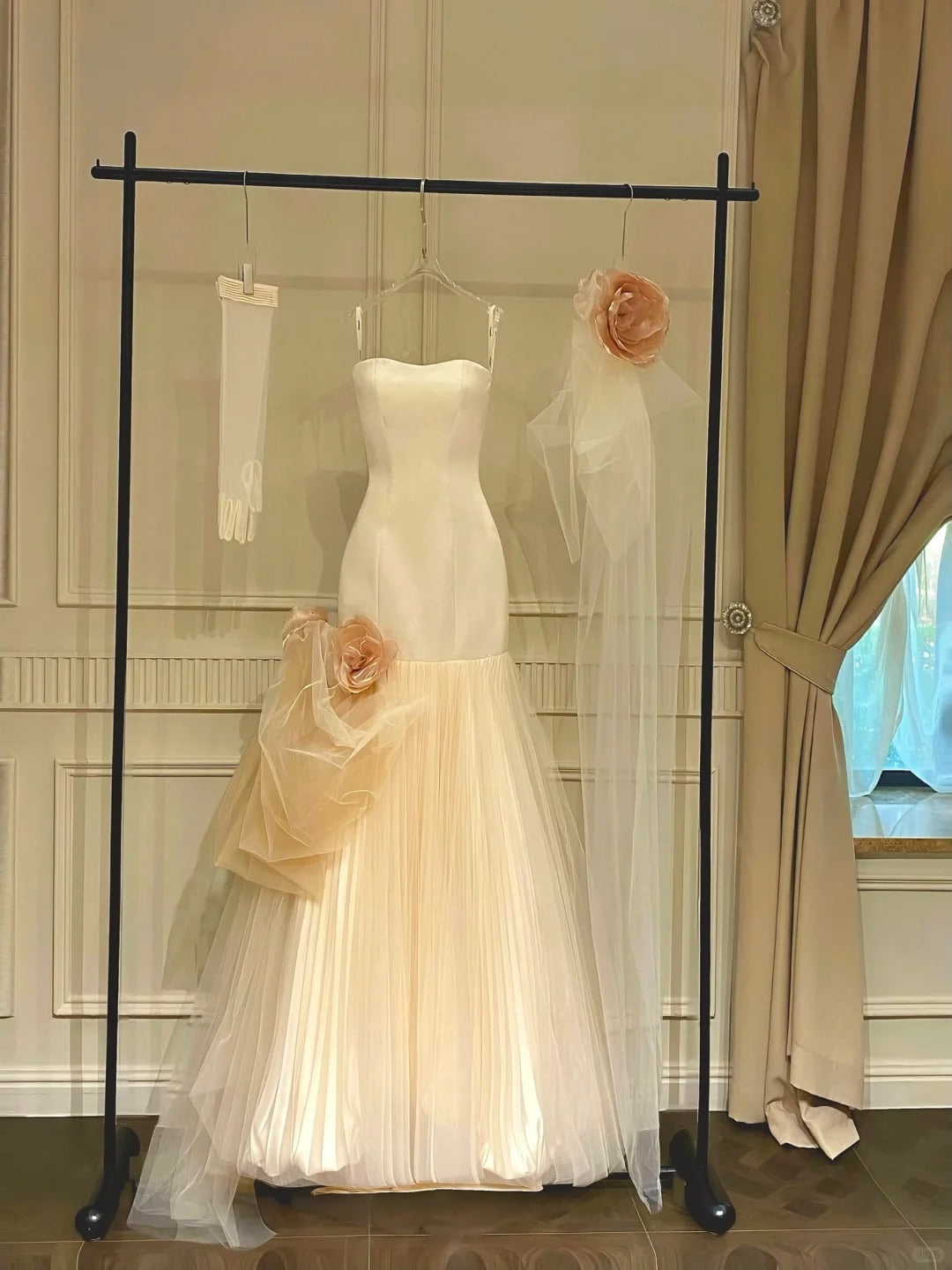 formaldressy-Beautiful mermaid wedding dress floral long elegant tulle wedding dress prom dress gh5437
